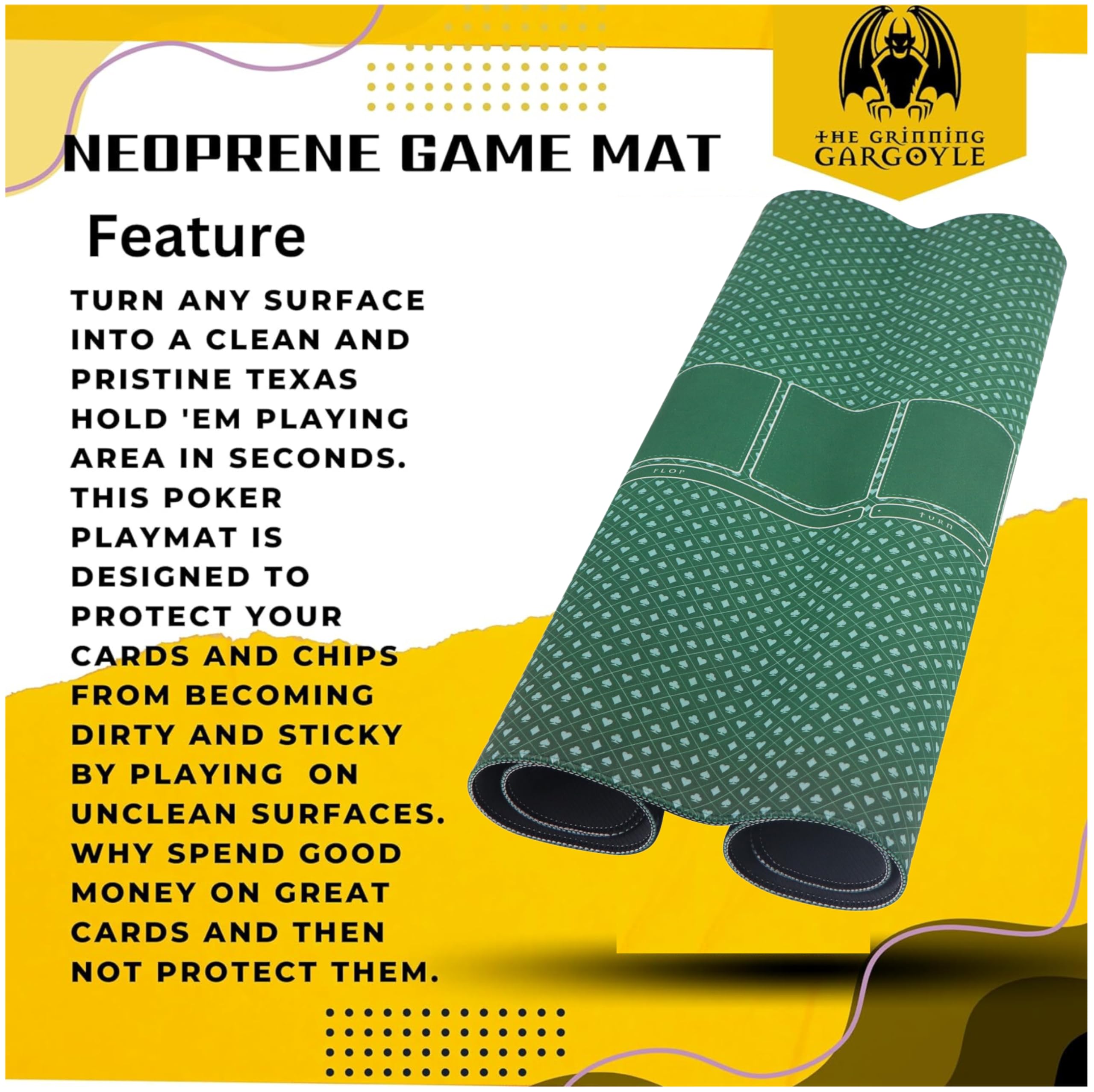 Texas Holdem Poker Mat - Premium Professional Grade Neoprene 90cm x 60cm Poker Table Top - Water Resistant Poker Table Cloth - Texas Hold em Poker Mat for Table with Carry Case - Poker Game Green Felt - Image 3
