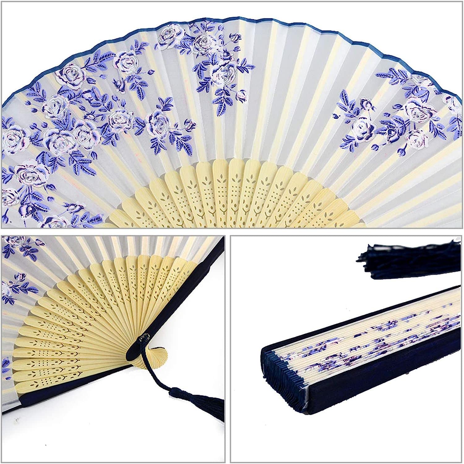 Éventails Pliants Japonais - Lot De 10 - Papier Et Manche En Bois - Décoration Mariage/Fête