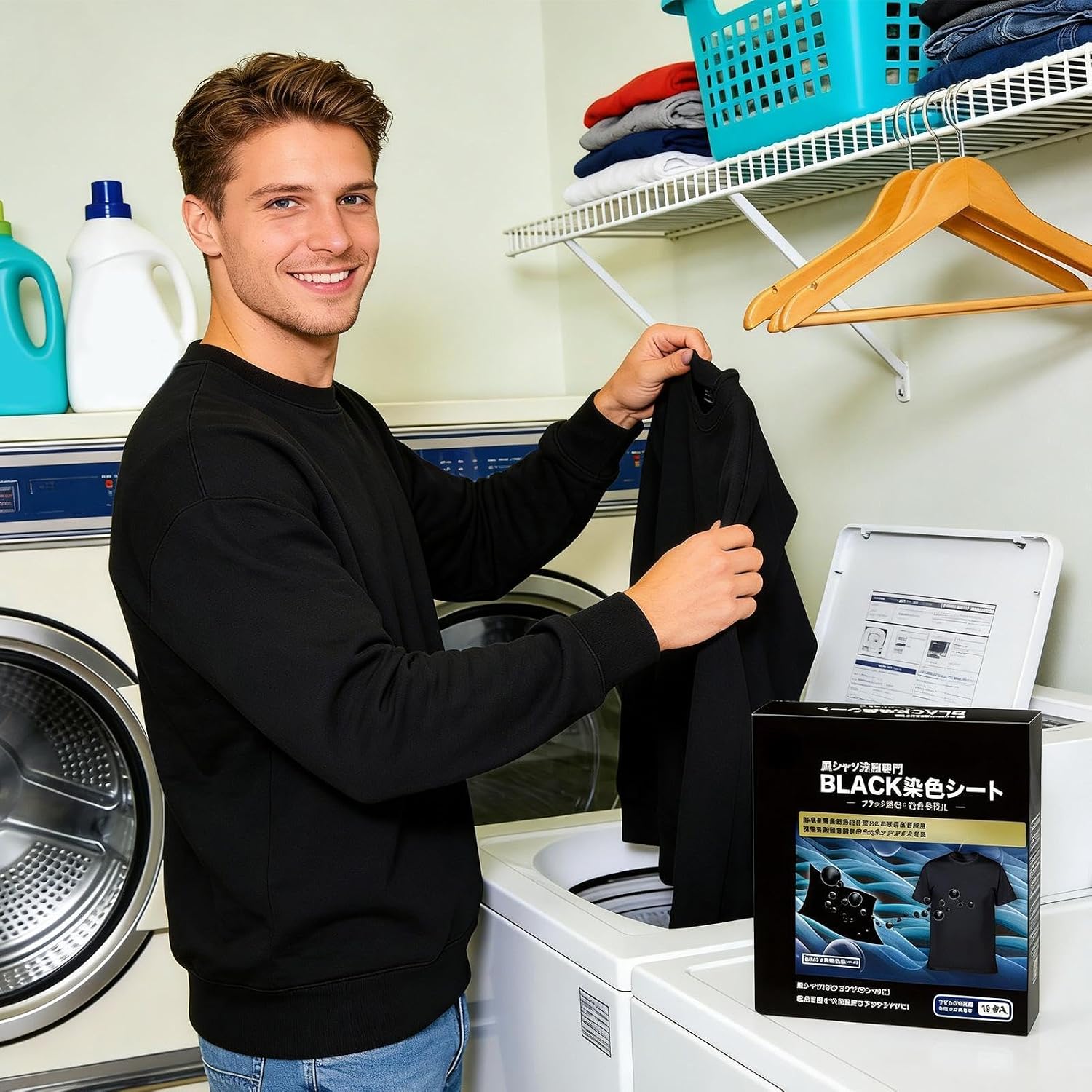 Black Fabric Dye Set, Synthetic Fabric Color Paint, Brightening Dye for Home Laundry, Sturdy Compact Textile Dyes for Shirts, Linen, Wool, Jeans, Pants, Machine or Hand Wash