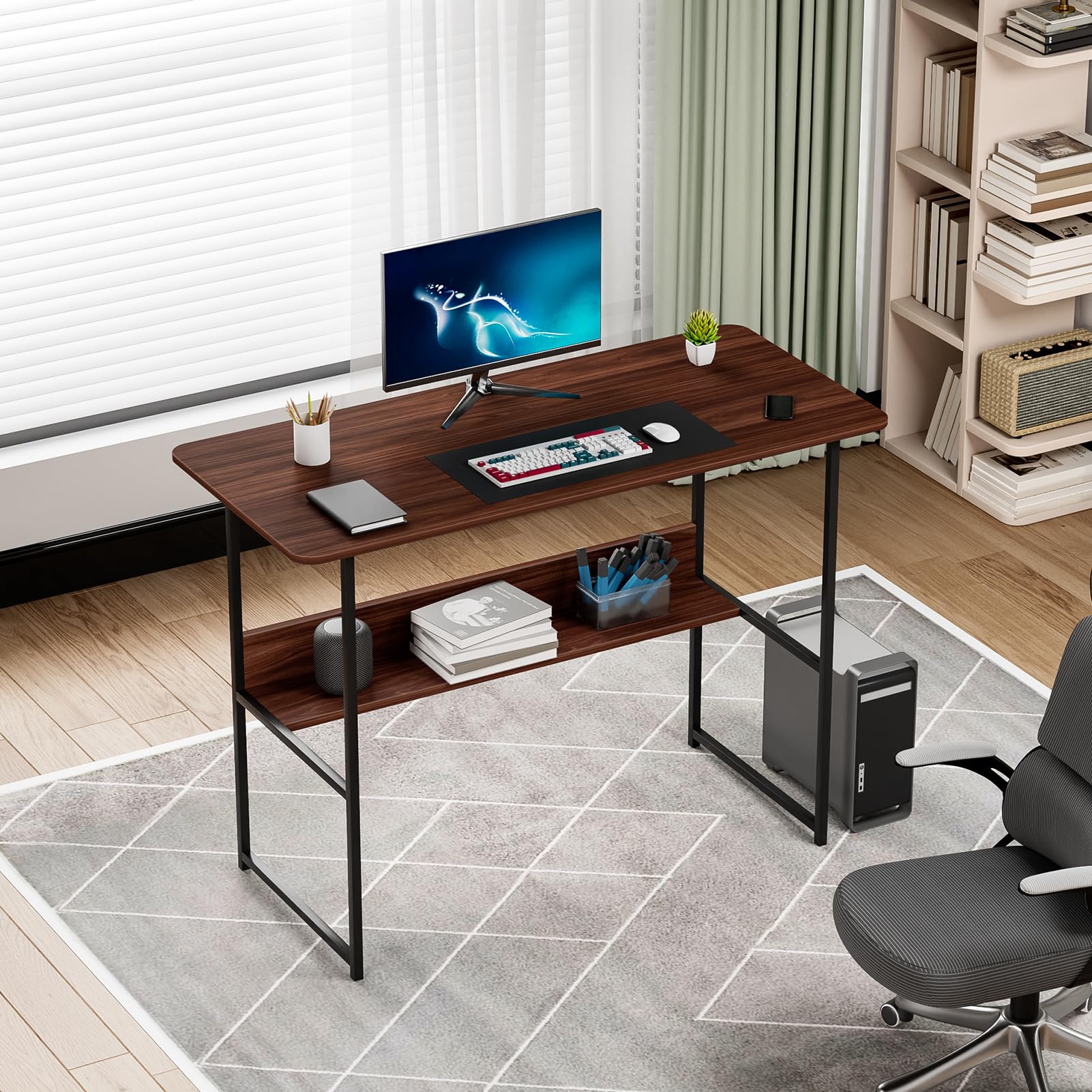 blodfune Computer Desk, Small Home Office Desk with Drawers,Headphone Hook for Student and Worker, Laptop Table, Modern Style Desks for Bedroom, Home, Office (120cm)