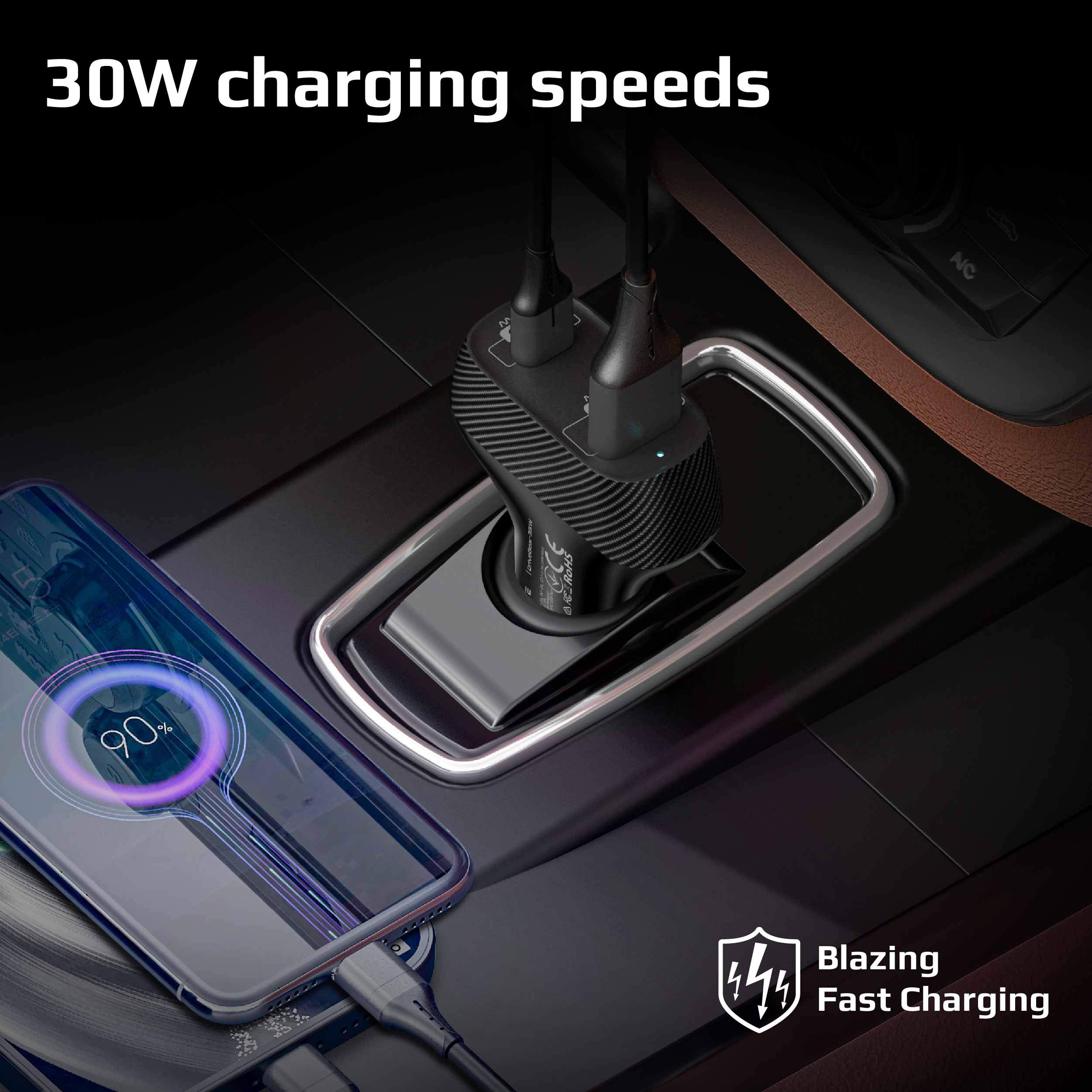 Promate DriveGear-30W: Cargador Ultrarrápido Para Coche Con Qualcomm Quick Charge 3.0
