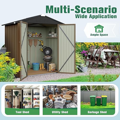 Miniatura 7 de Flamaker Cobertizo de almacenamiento de metal para exteriores con puerta con cerradura, cobertizo de herramientas para patio trasero, patio y césped