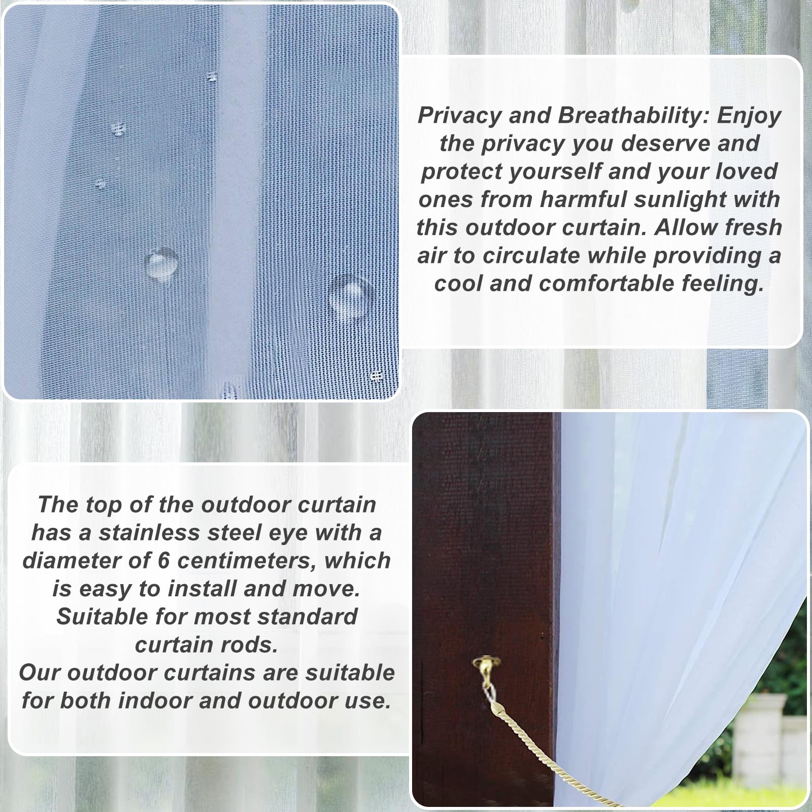 SUNOYA Outdoorvorhänge Transparent, 2 Stück Outdoor Vorhang Wetterfest, Balkon Vorhang mit ösen, Outdoor Gardinen, H213cm x B132 cm, Vorhang Weiß für Balkon Terrasse Wasserdicht Sichtschutz