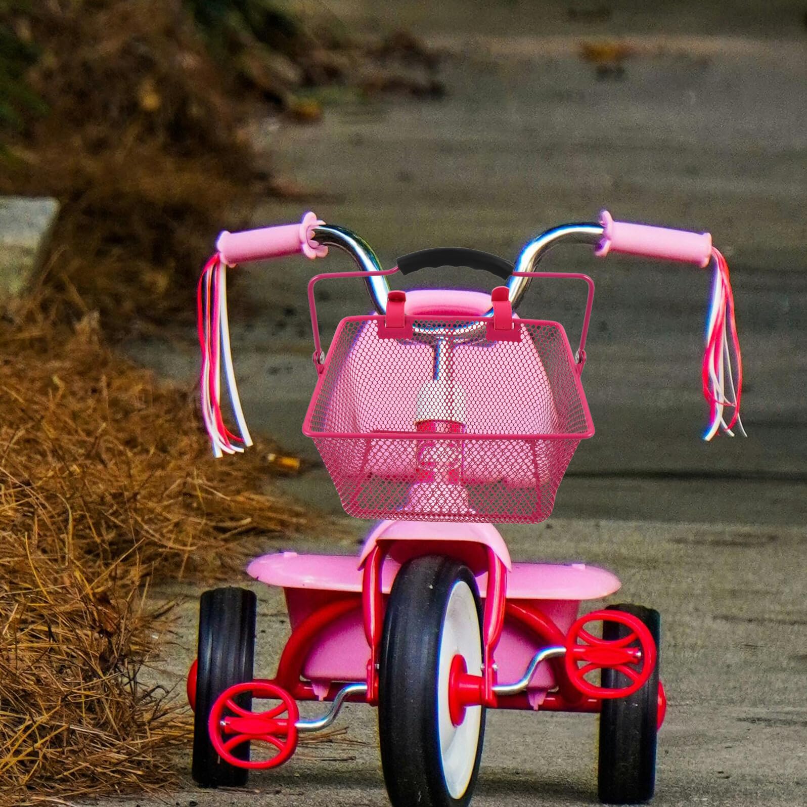 Didiseaon Cesta Delantera para Bicicleta Infantil de Metal Rosa Compatible con Bicicletas Patinetes y Triciclos Soporte Seguro para Juguetes y Snacks Fácil Instalación