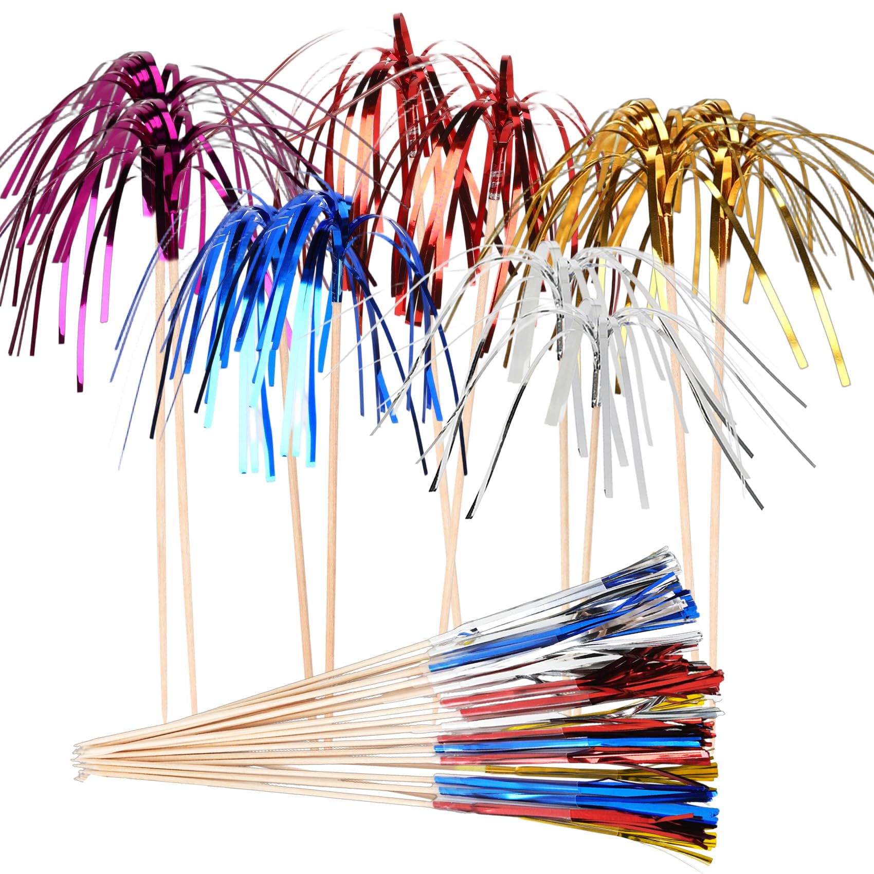 120pcs Firework Cocktail Sticks, Bamboo Cocktail Accessories for Appetizers, 6 Inch Firework Cocktail Picks for Drinks Fruit Food Charcuterie, Halloween Christmas Decoration Party Supply