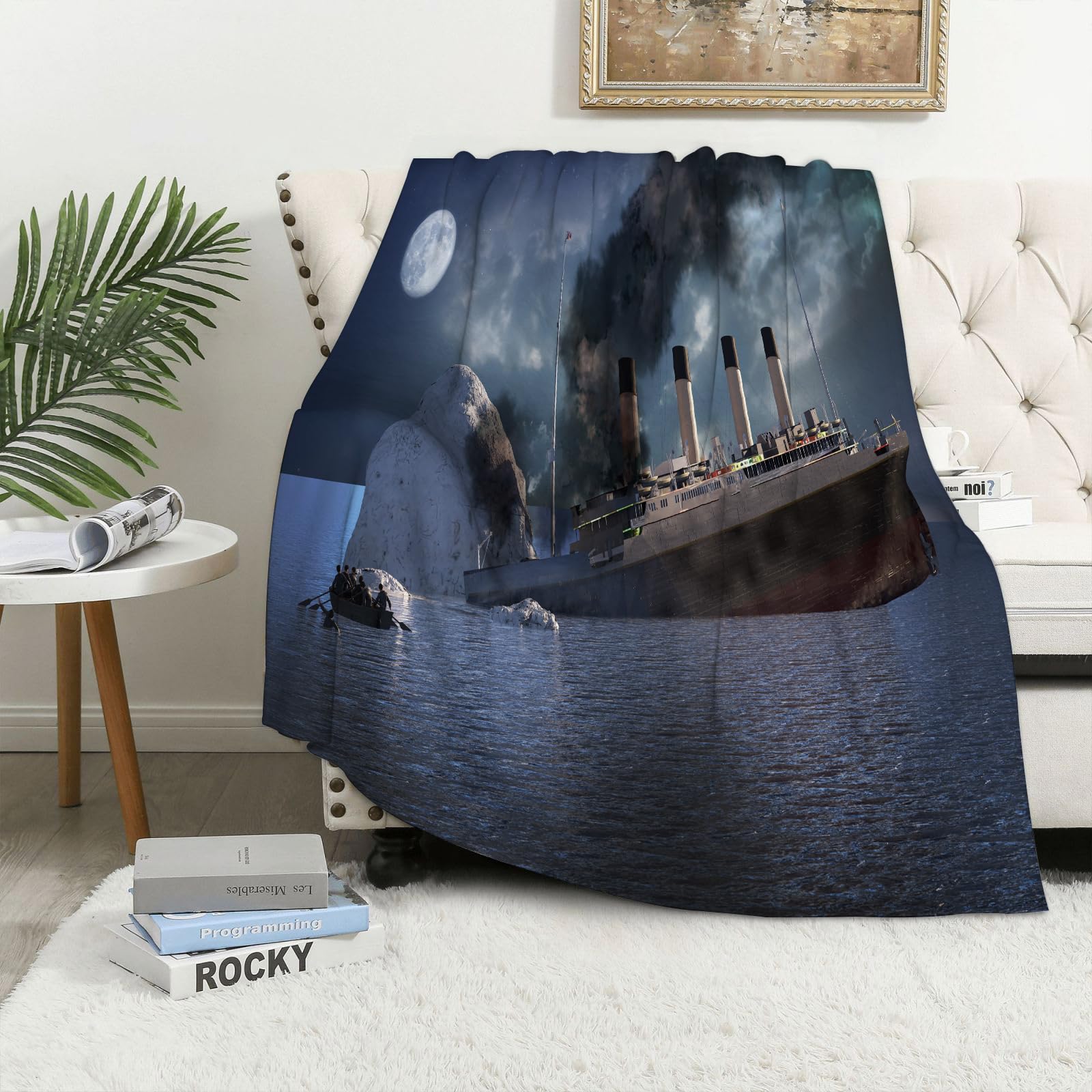 MAAPCHP Flannel Fleece Blanket Throws for Sofa Fluffy Blanket Bed Throw for Bedroom the Titanic ocean liner after it struck an iceberg in 1912 off the coast of Newf Blanket for Bed, Couch,Car 60x80in