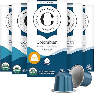 Colombian USDA Organic Espresso Coffee Capsules (50 Pods) Fairtrade Coffee Pods Compatible with Nespresso Original Line and Pixie Machines