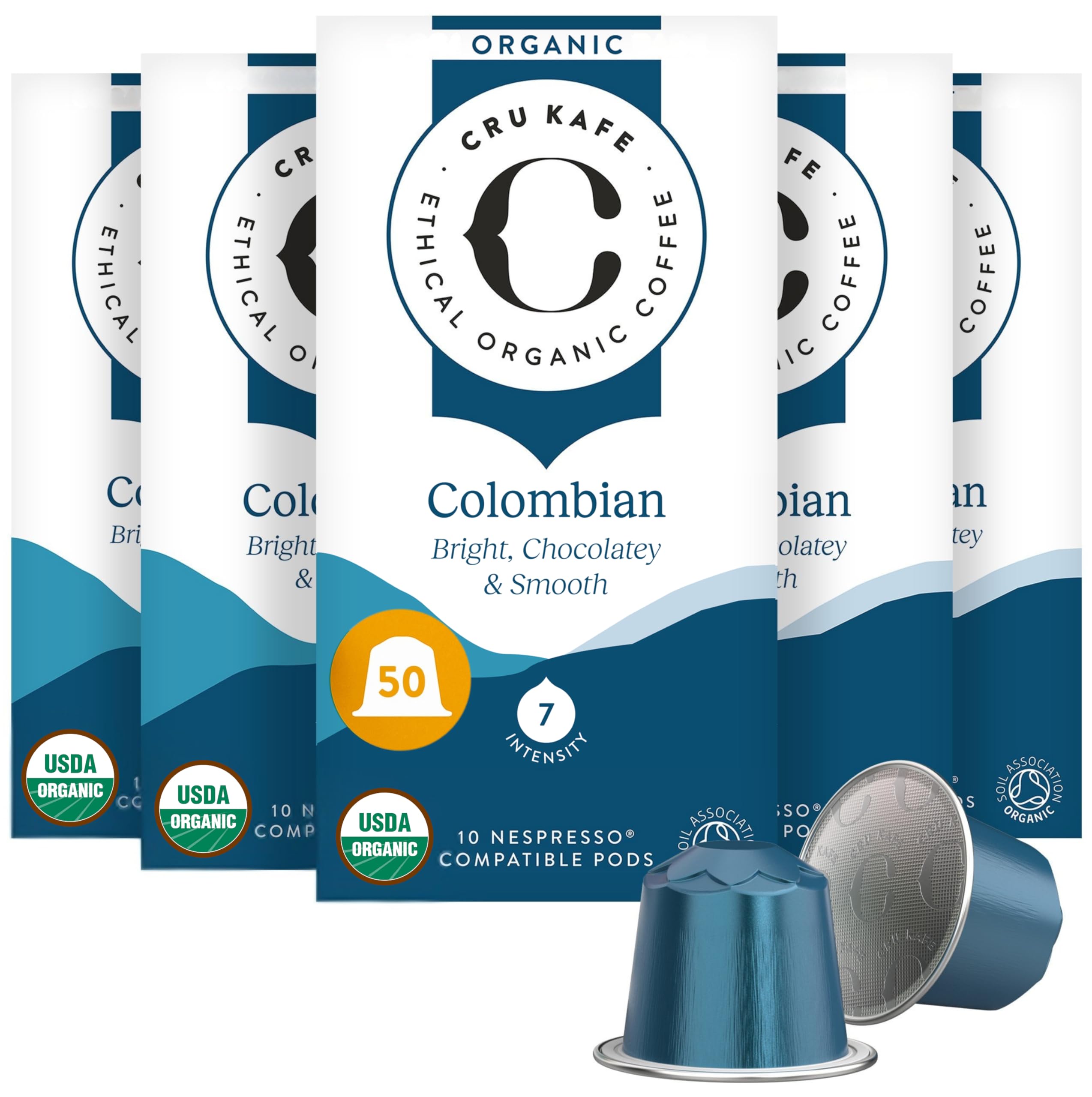 Colombian USDA Organic Espresso Coffee Capsules (50 Pods) Fairtrade Coffee Pods Compatible with Nespresso Original Line and Pixie Machines