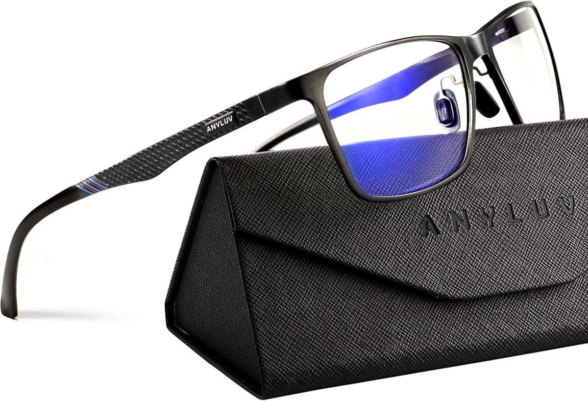 ANYLUV Blue Light Glasses Men/Women, Al-Mg Metal Computer Blue Light Blocking Glasses, Relieve Eyestrain and Eye Protection