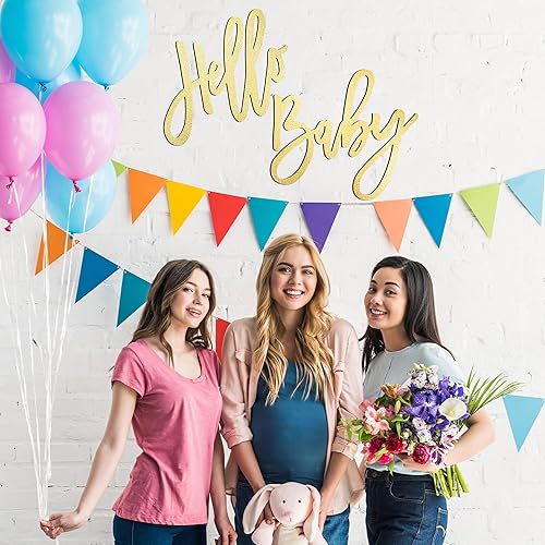 Miniatura 5 de HELLO BABY Letrero (maderadorado) para decoración de baby shower, pancarta de fiesta, revelación de género, anuncios de bebé, fiesta de primer