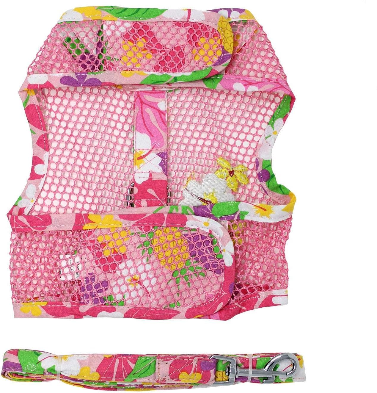 Doggie Design Dog Harness - No Choke Harness for Pets, Dog Vest, Mesh Polyester, Simple Step in and Go Design, Reflective Vest for Dogs - Pink Hawaiian Floral, Large