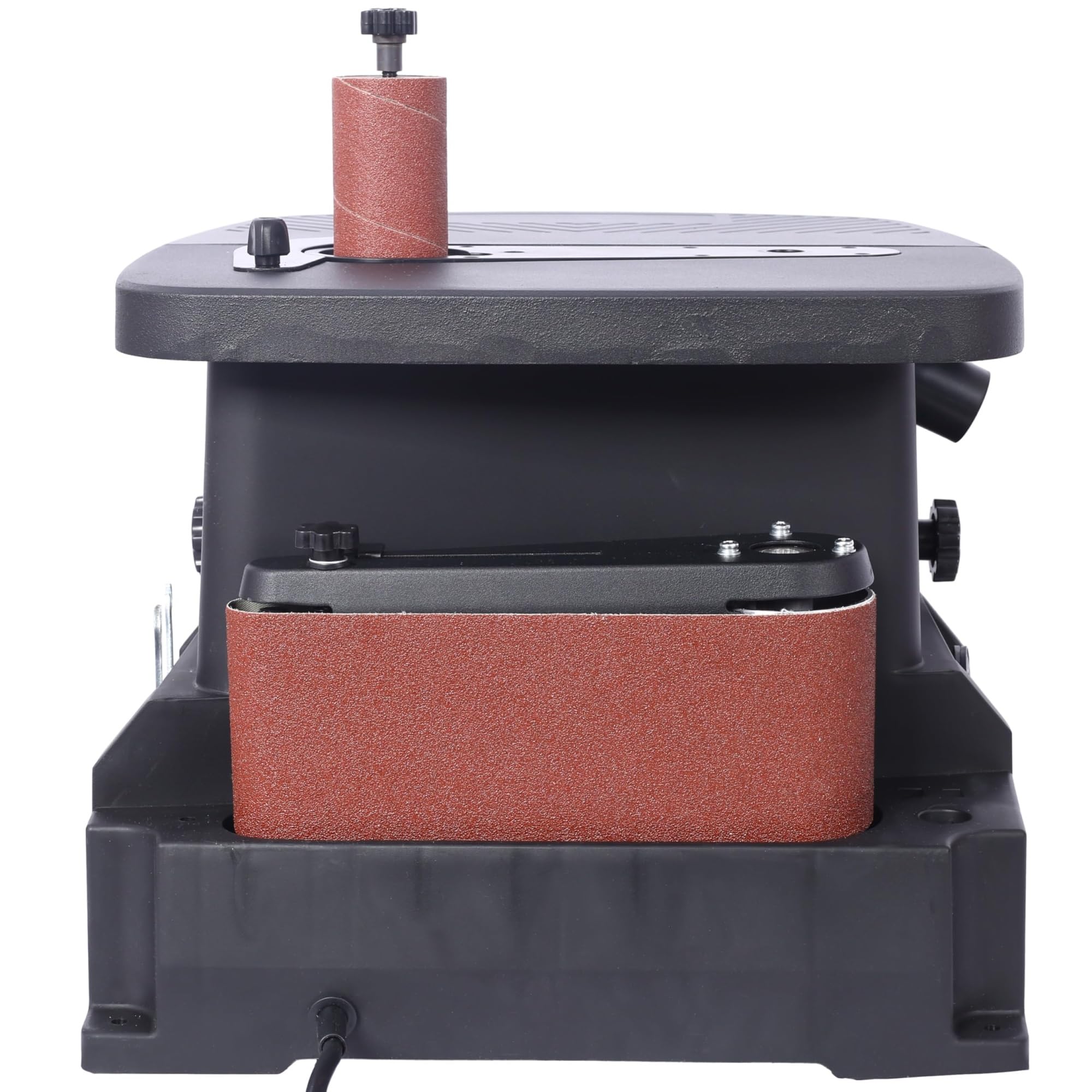 Lijadora combinada 2 en 1 con husillo oscilante vertical y lijadora de banda, lijadora de bobina para carpintería con 5 mangas de lijado, mesa inclinable a 45°, para contornos y curvas