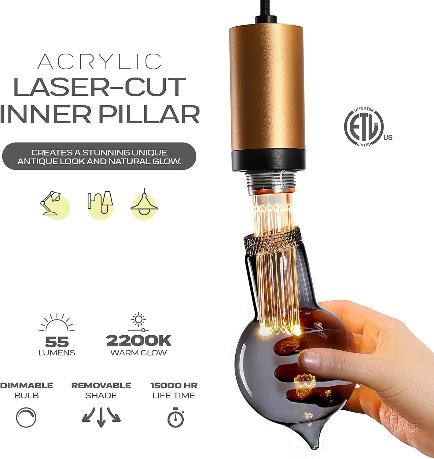Next Glow LED Vintage Style Bulb, 3.5W Equivalent 20W, Dimmable, Soft Warm Smoke Light Bulb, E26, 55 Lumen, Amber Color for Home, Kitchen, Bedroom, Restaurant