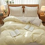 Yellow Duvet Cover Set Queen Size 3 Piece Brown Striped Bedding Set for Kids Boys Girls Women, Minimalist Stripe Ultra-Soft Microfiber Duvet Cover 3 Piece with 2 Pillowcases
