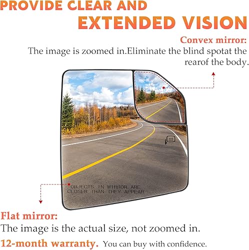 Miniatura 5 de Espejo calefactable lateral izquierdo y derecho para Ford F-150 2015 2016 2017 2018 2019 2020 sin reemplazo de atenuación automática L3Z17K707L