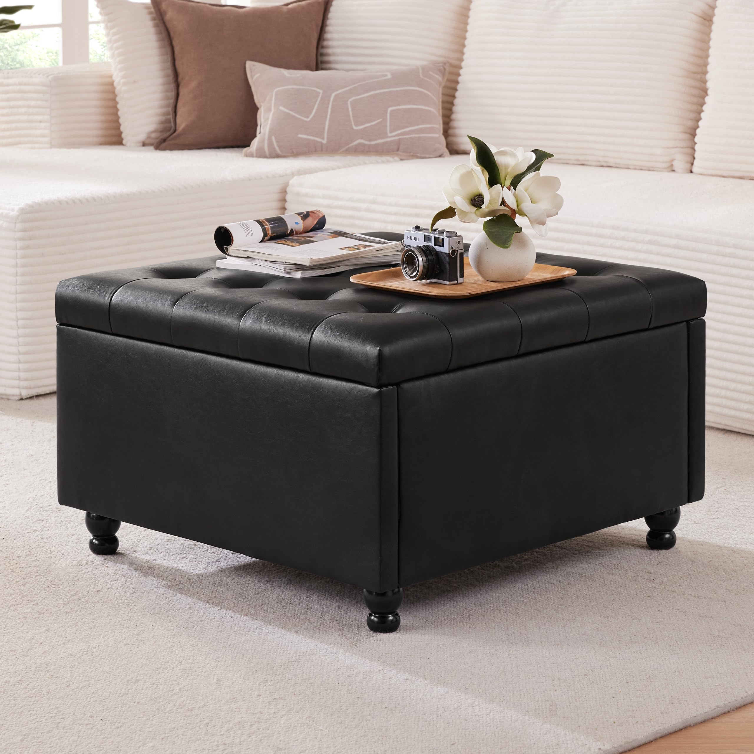 Weture 30 Inch Large Square Storage Ottoman Coffee Table, Oversized Square Ottoman with Storage, Tufted Upholstered Coffee Tables for Living Room (