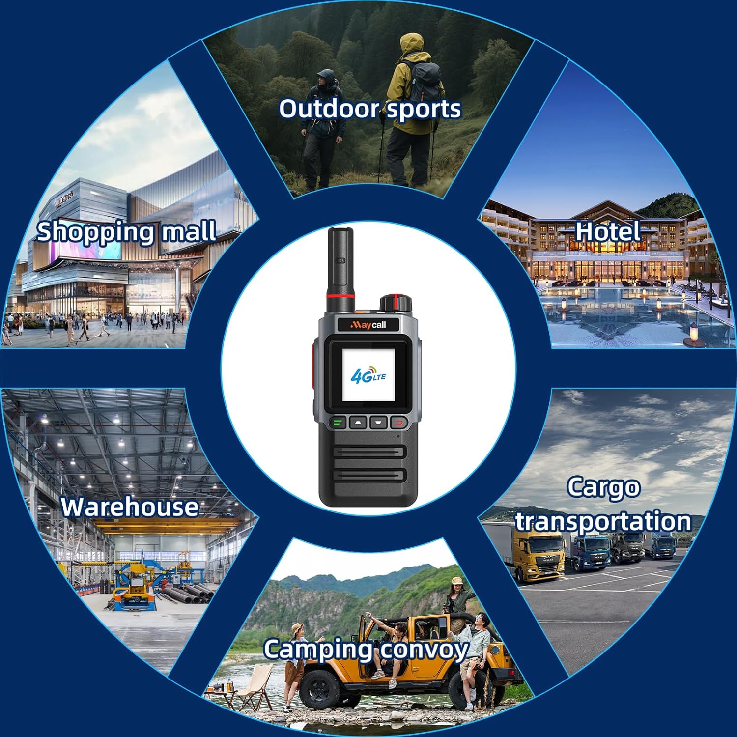 Maycall MC-720 Walkie Talkie showing white and red/blue flashing lights