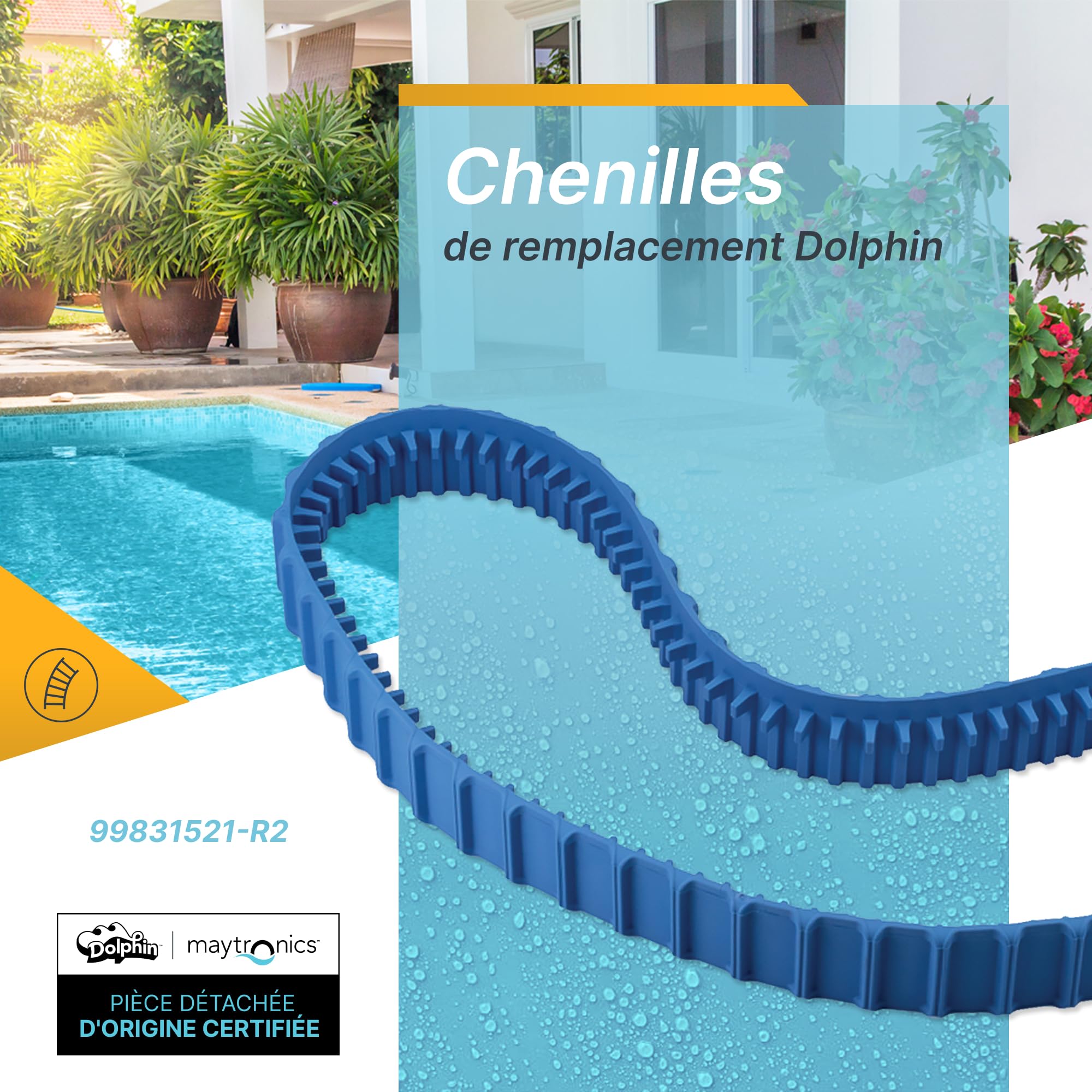 Dolphin Pièce détachée certifiée Chenilles de Remplacement Bleues (2 pièces) — Référence 99831521-R2