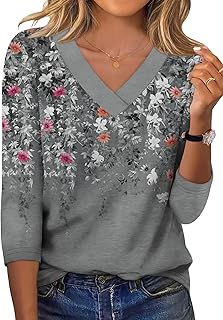 Sponsored Ad - XIEERDUO 3/4 Length Sleeve Womens Tops V Neck Fall Clothes Basic Blouses Dressy Casual 2025 Early Fall Fash...