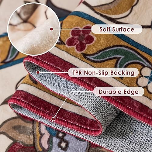 Miniatura 8 de CHOSHOME Alfombra lavable de 5 x 7 pies, diseño vintage de medallón, con parte trasera antideslizante, suave, resistente a las manchas, no desprende