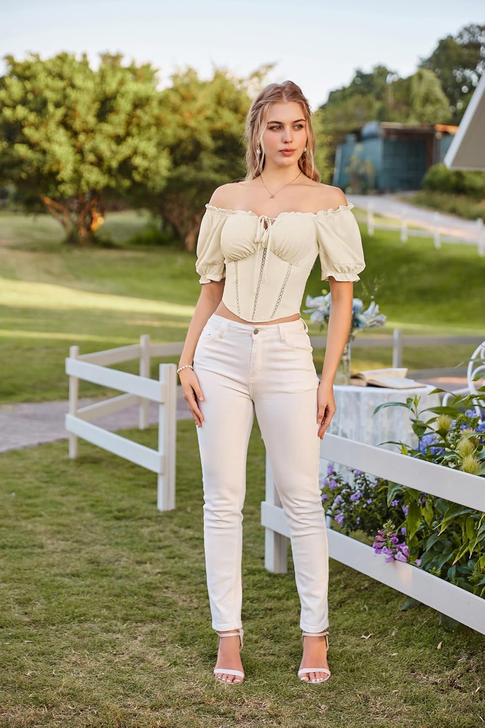 Scarlet Darkness Vintage Corset Tops for Women Renaissance Blouse Off Shoulder Puff Sleeves Top - Image 6