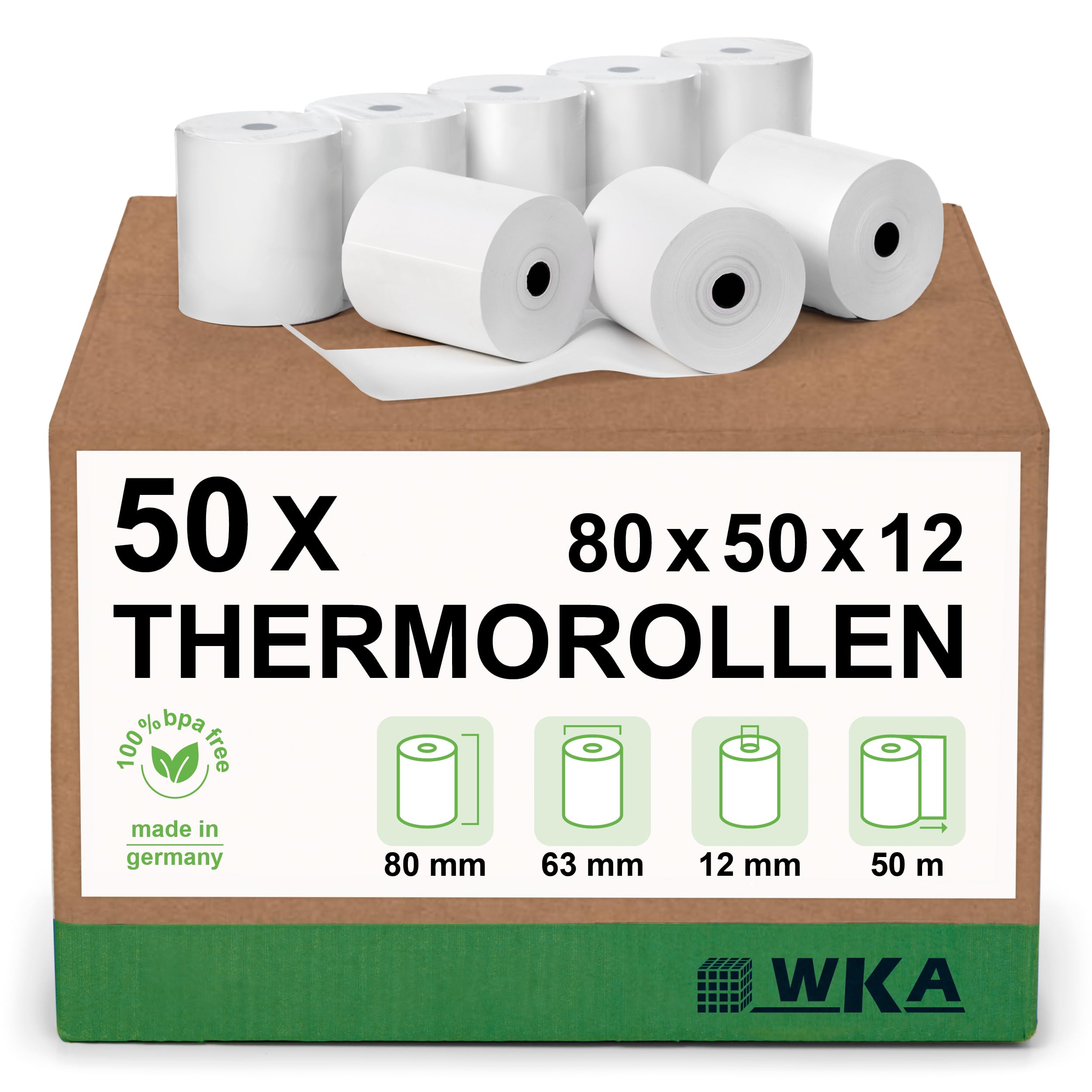 50 Thermorollen 80mm x 50m x 12mm für TEC TRST-56 TRST-53, Bonrollen, Kassenrollen, Thermo-Bonrollen
