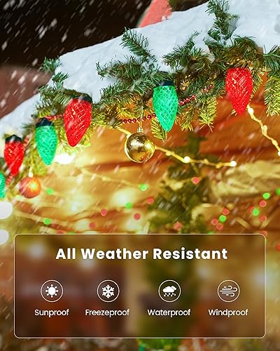 Miniatura 5 de SURAIELEC Tira de luces LED C9 de Navidad para exteriores, 68 pies, 100 LED, extensible, decorativa, interior y exterior, para casa, árboles,