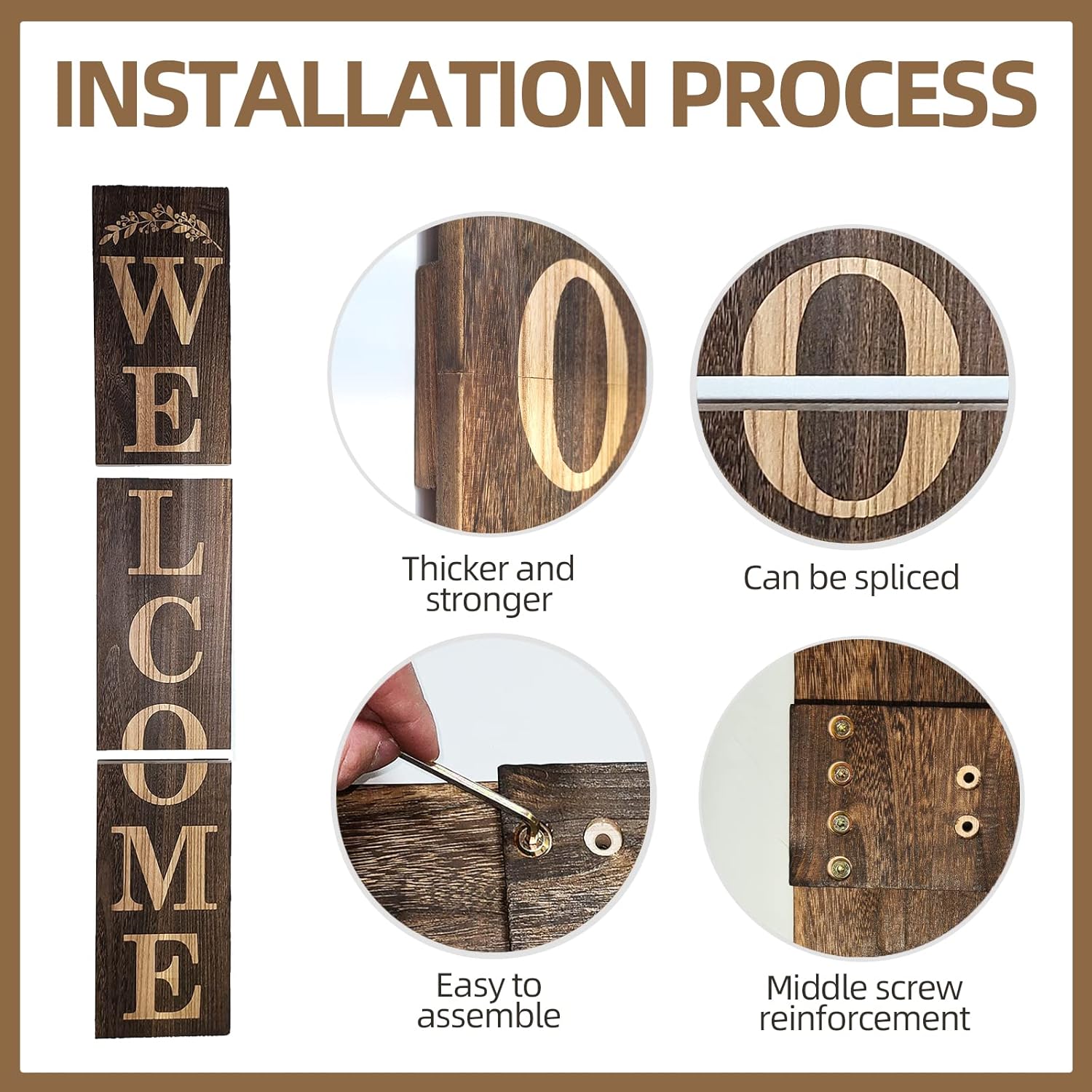 Welcome Sign for Front Door 47 Inch Tall Wood Welcome Sign for Front Porch Standing, Letters Table Wall Hanging Décor, Blessed Signs for Café Farmhouse Wedding Cake Shop Outdoor Indoor