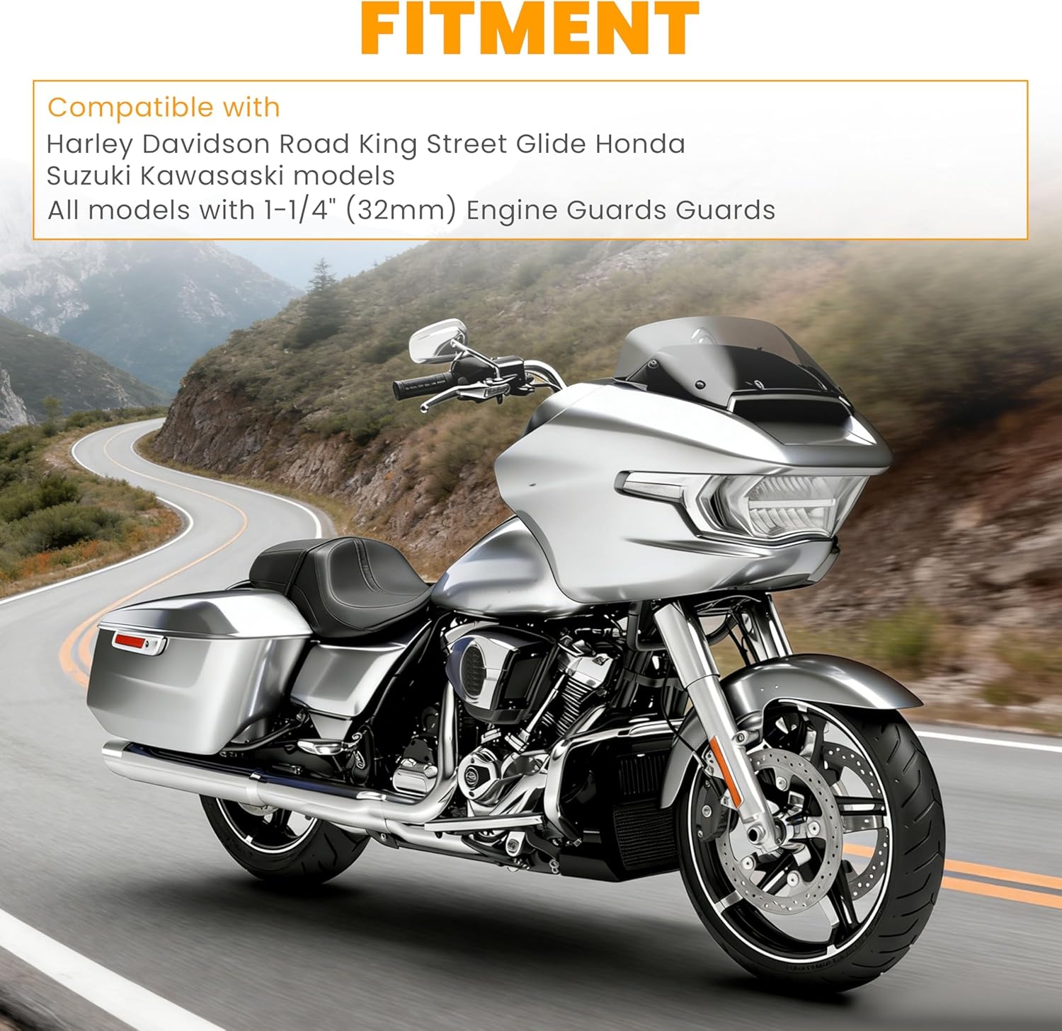 ECOTRIC 1-1/4" Highway Engine Guards Short Foot Pegs Compatible with Harley Touring Models w/Quick Clamps Motorcycle Crash Bar Adjustable Black