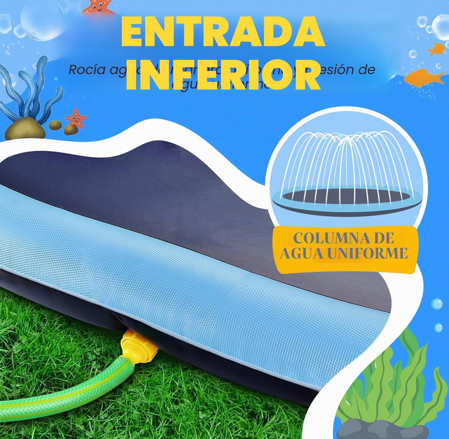Juegos de Agua para Niños Exterior, Juegos Piscina para Niños, 170CM Splash Pad Juegos Exterior Niños Antideslizante (Azul-170cm)