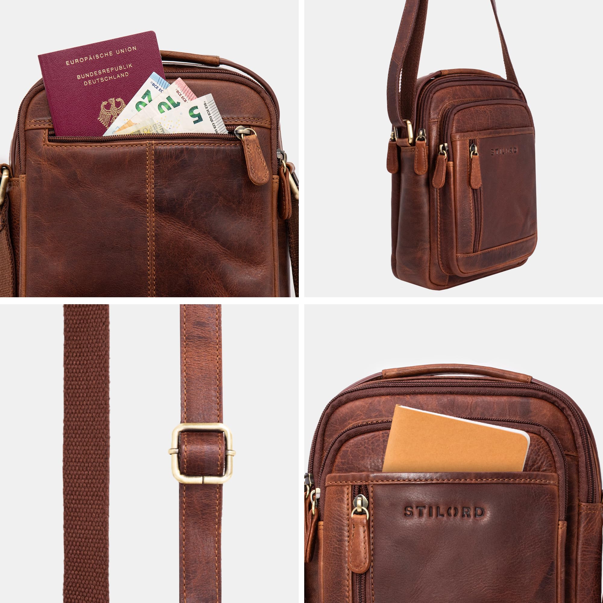 STILORD "Salva Piccolo Borsello Uomo Pelle Nero Borsa a Tracolla Crossbody Borse Messenger Cuoio Borsa a Spalla Borselli per Ufficio Viaggi Vita Quotidiana Tablet 8 Pollici