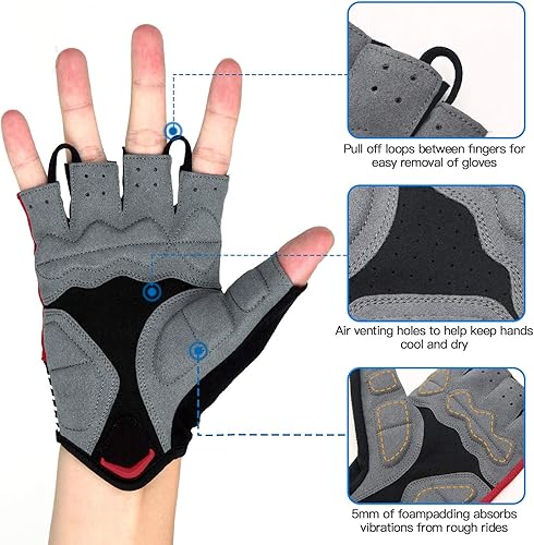 Miniatura 3 de Souke Sports Guantes de ciclismo Guantes acolchados de medio dedo para bicicleta con absorción de golpes, antideslizantes, transpirables, MTB