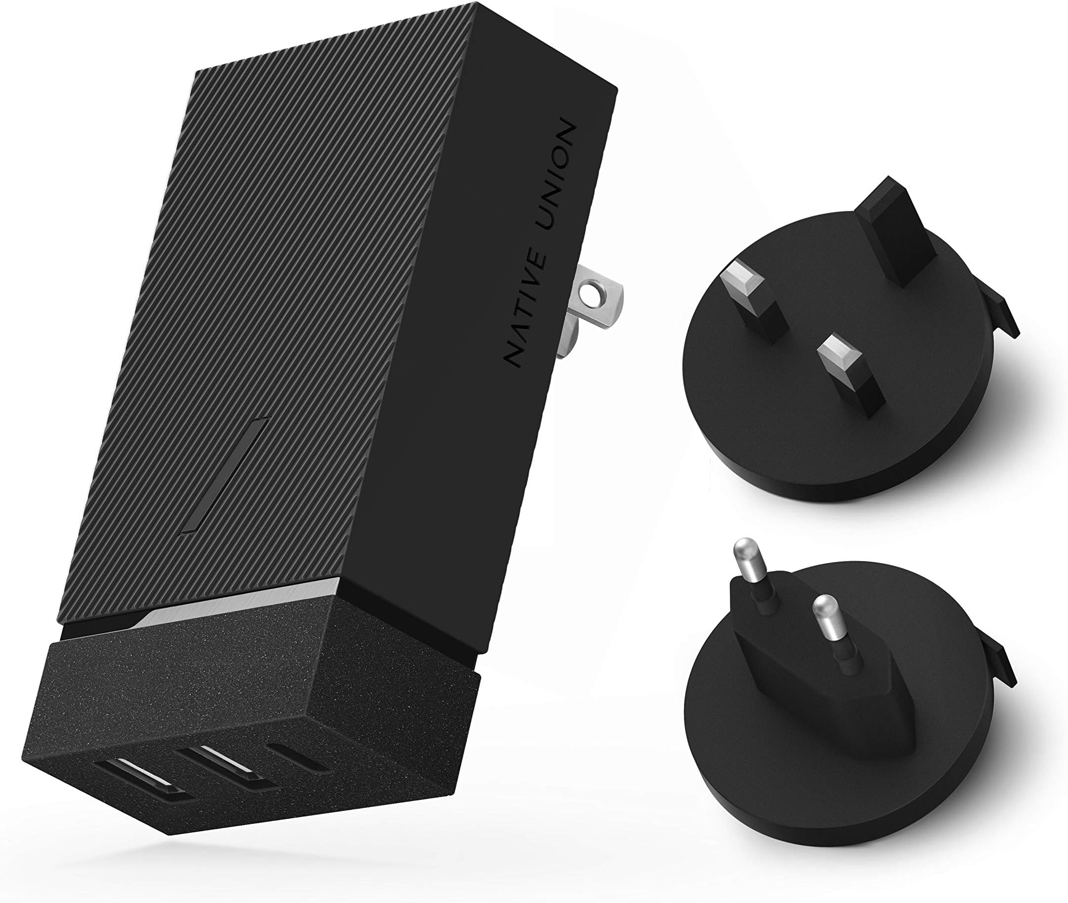 Native UnionSmart Hub PD 45W – Power Delivery Enabled Fast-Charging 3-Port USB-A & USB-C Wall Charger – Compact Design with Dust-Repellent Silicone, Foldable Pins & Includes Travel Adapters (Slate)