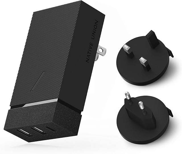 Native Union Smart Hub PD 45W  Power Delivery Enabled Fast-Charging 3-Port USB-A & USB-C Wall Charger  Compact Design with Dust-Repellent Silicone, Foldable Pins & Includes Travel Adapters (Slate)