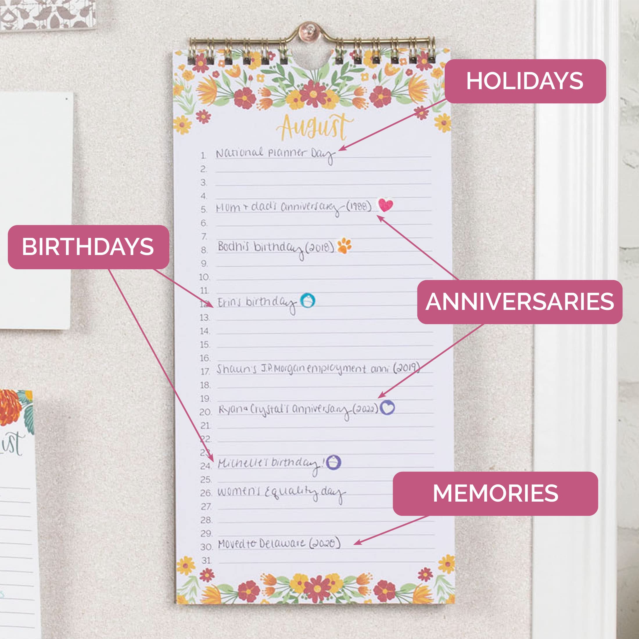 bloom daily planners Perpetual Hanging Flip Calendar - 5" x 10" - Monthly Wall Organizer Notepad for Important Dates, Birthdays, Anniversaries - Seasonal Florals - Image 6