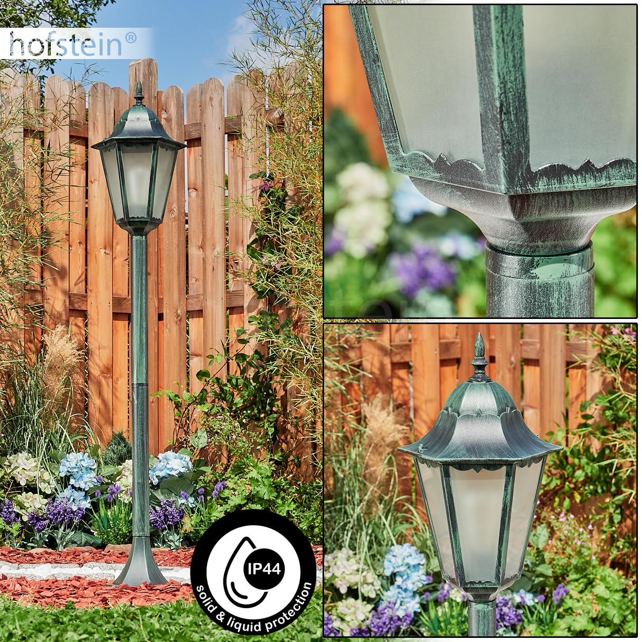 Naofe Outdoor Pathway Light, Made Of Metal/Glass In Black/Gold Colour/Milk Glass, 3-Light Candelabra In Vintage/Retro Look, Height Max. 220 Cm, Garden
