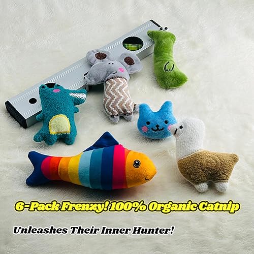 Miniatura 2 de Juguetes de hierba gatera para gatos de interior  Paquete de 6 juguetes de felpa orgánica para patear, resistentes a las mordeduras, lindos juguetes