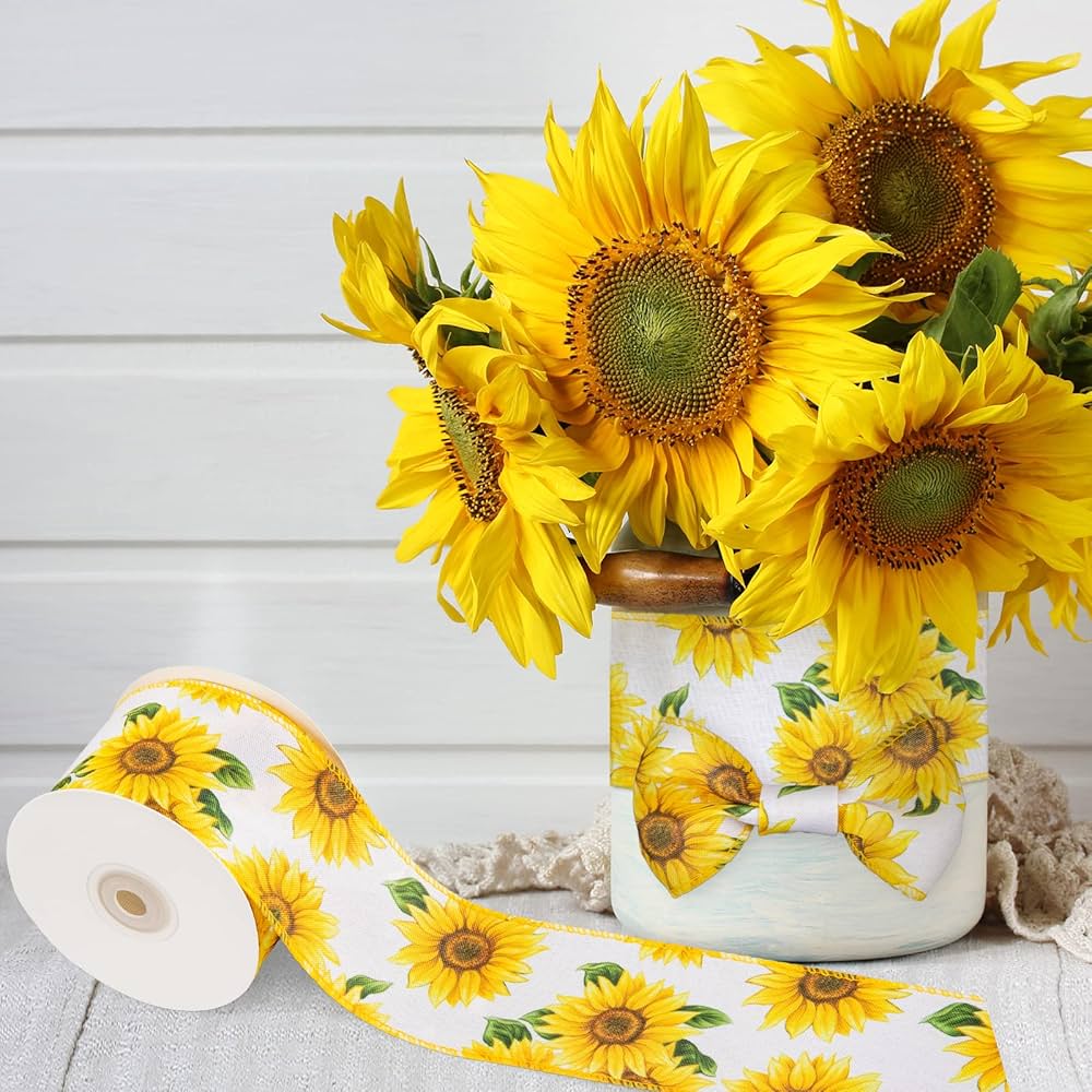 sunflower ribbon品 Amazon.com: Country Brook Design - Sunflowers Ribbon on Gold