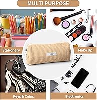 Vista 7 de Pencil Bag Pen Case, Soft Corduroy Small Pencil Pouch Organizer with Zipper, Cute Pencil Case Pouch Stationery for Girls and Boys – Apricot