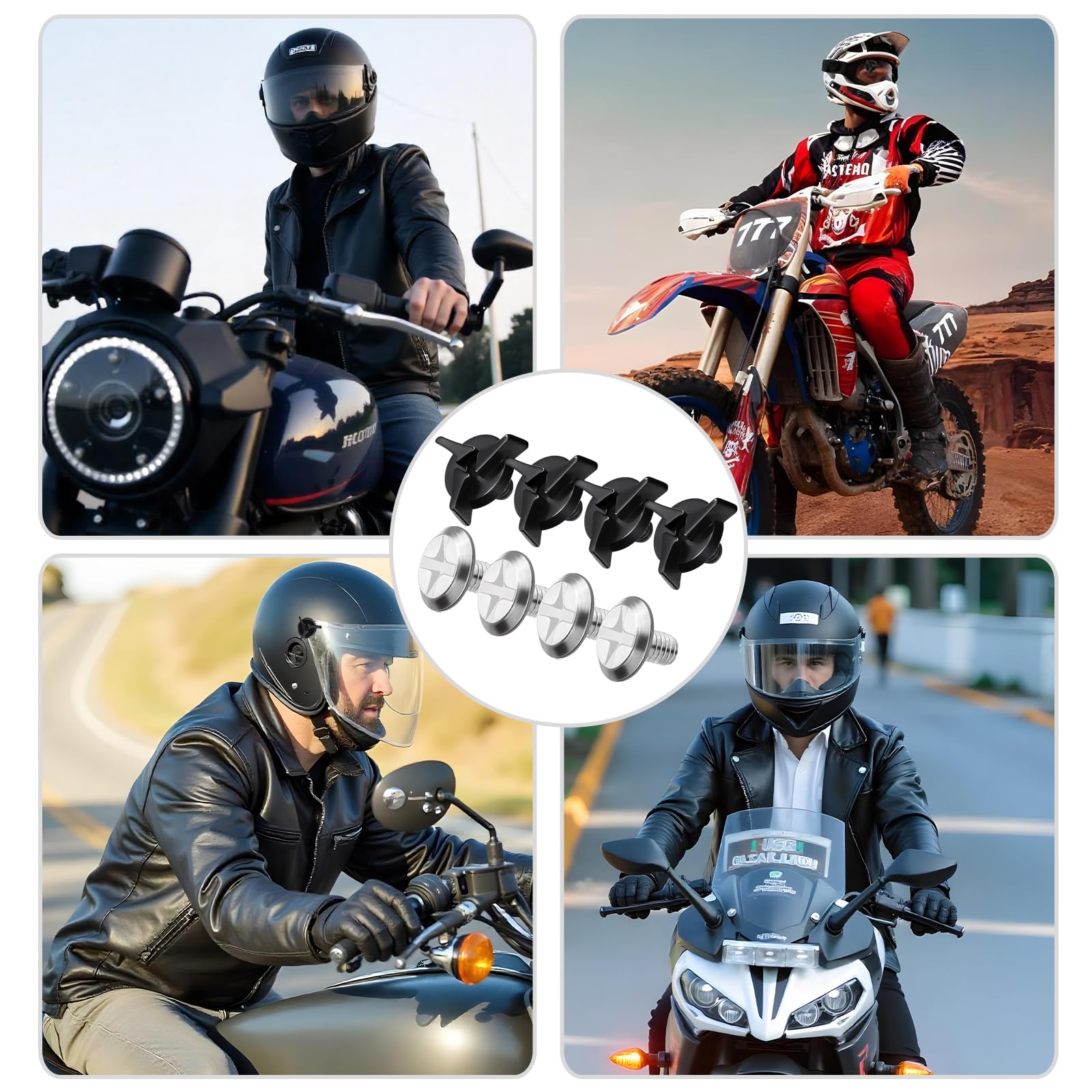Kit de 16 vis de visière de Casque de Moto, Fixations universelles pour Casque de Moto Tout-Terrain, Clips de visière de Masque de Moto avec rondelles, vis de Rechange pour Accessoires de Casque de