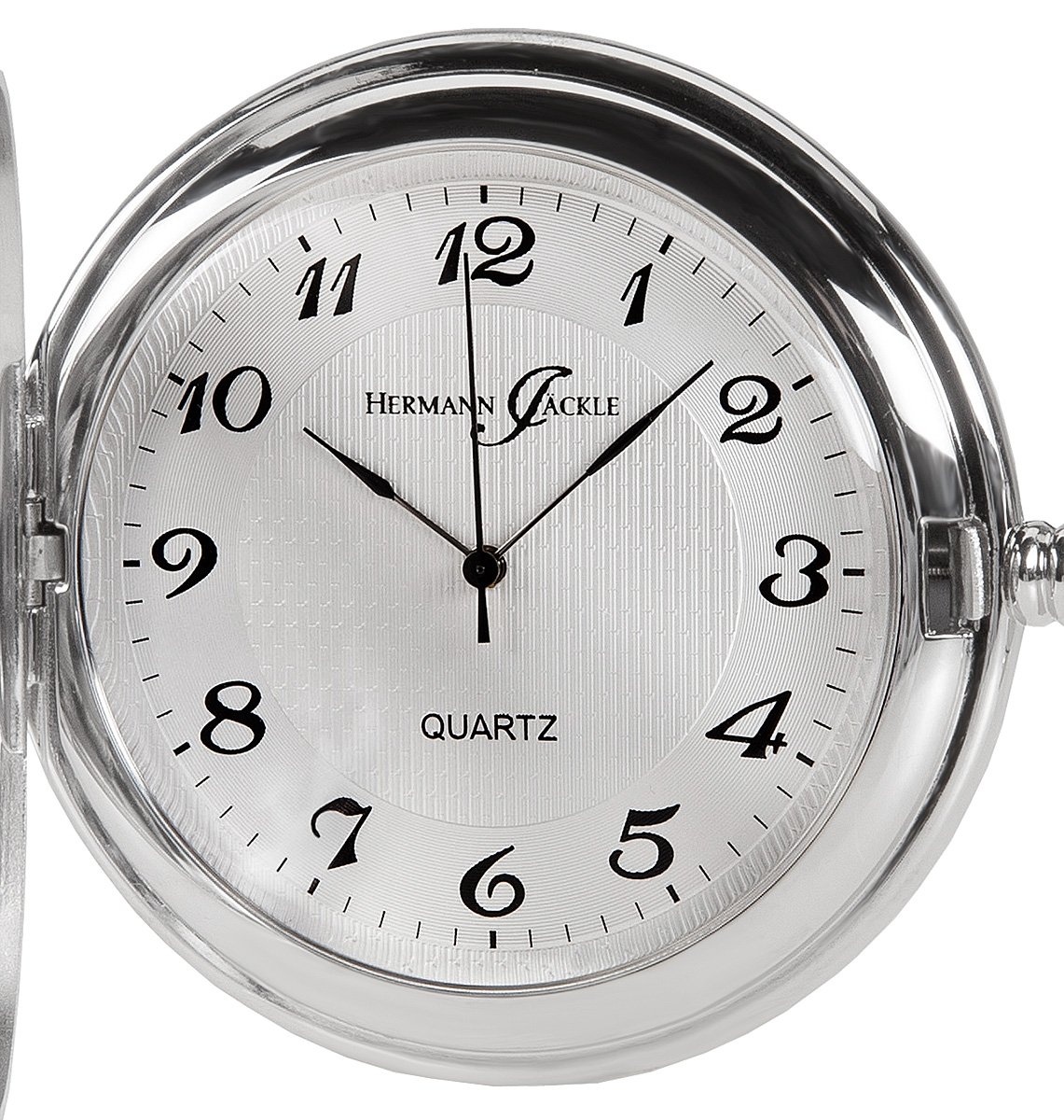 Hermann Jäckle Herren Taschenuhr Todtnau Quarz Silber 50 mm | Quarzwerk, Sprungdeckel, großes Zifferblatt mit arabischen Zahlen, inklusive Kette und Reiseetui