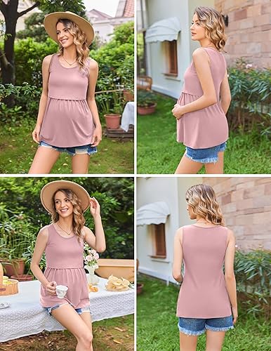 Miniatura 4 de Ekouaer Camiseta sin mangas de maternidad para mujer, cuello redondo, paquete de 3 unidades, ropa de embarazo de doble capa