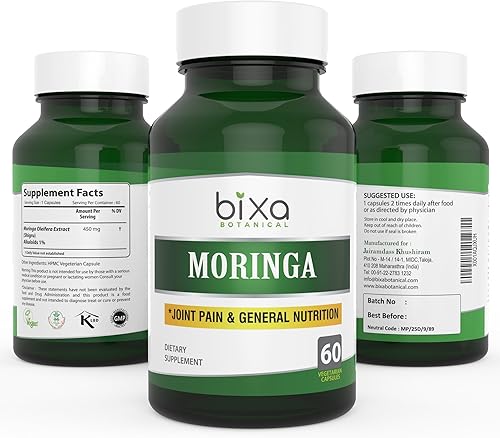 Miniatura 2 de bixa BOTANICAL Extracto de moringa 1% alcaloides 60 cápsulas vegetales (450 mg)  Suplemento multivitamínico y nutricional de superalimentos verdes.