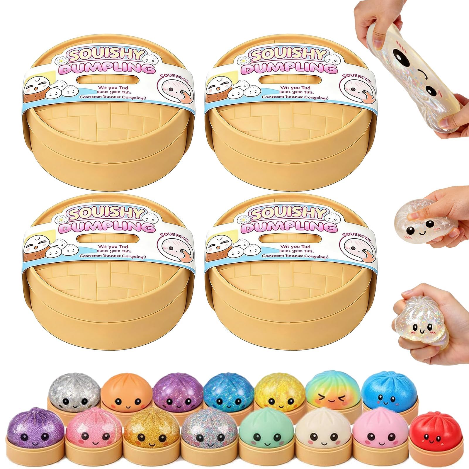 2 Dumplings Squishy Gigantes Con Glitter Y Caja Vaporera, Bolas Antiestrés De Rebote Lento Para Aliviar Tensiones