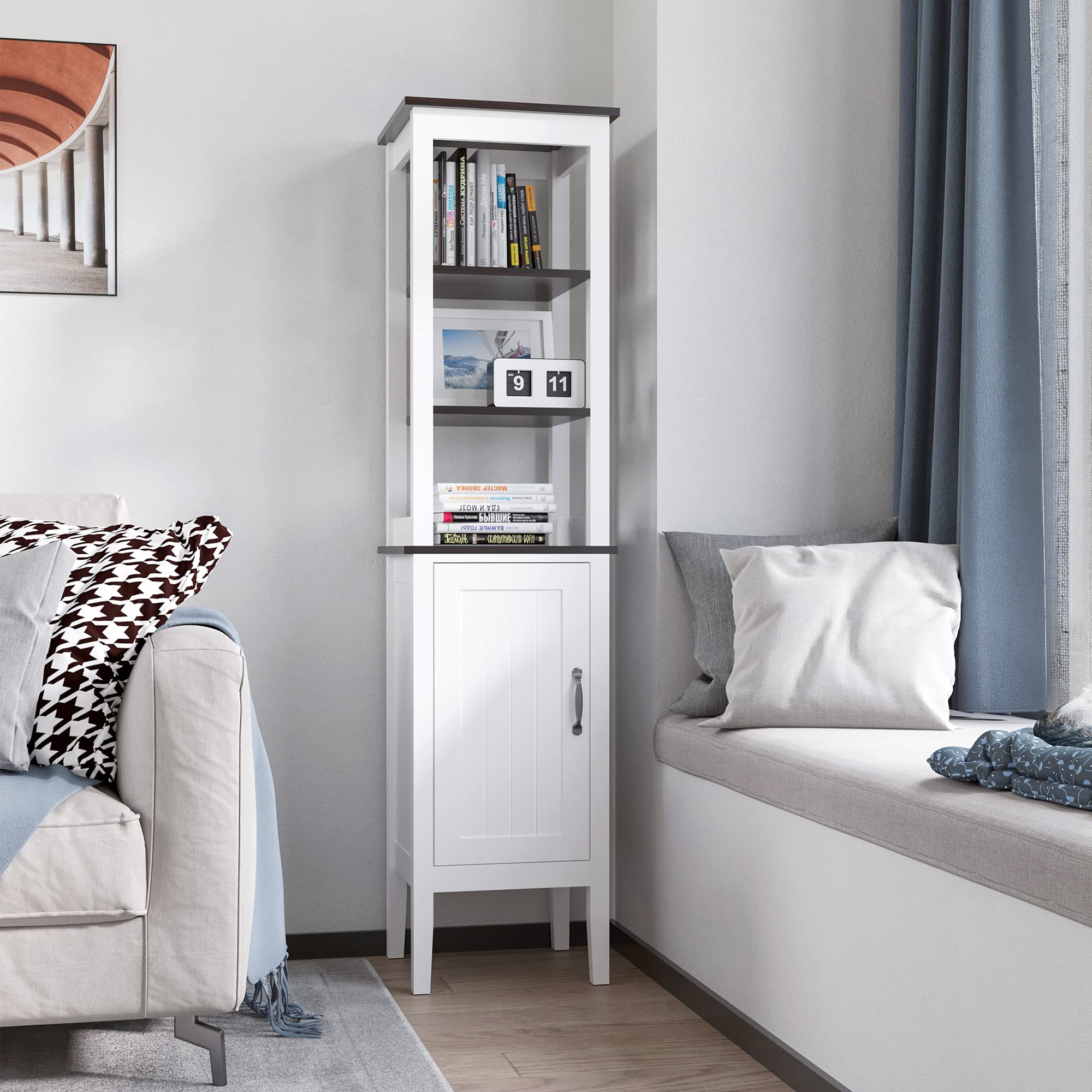 HOMCOM Mobile Bagno Alto Stretto con 3 Ripiani Aperti 40x38x162.5 cm Bianco | Mobiletto Bagno Salvaspazio, Ripiano Regolabile, per Lavanderia