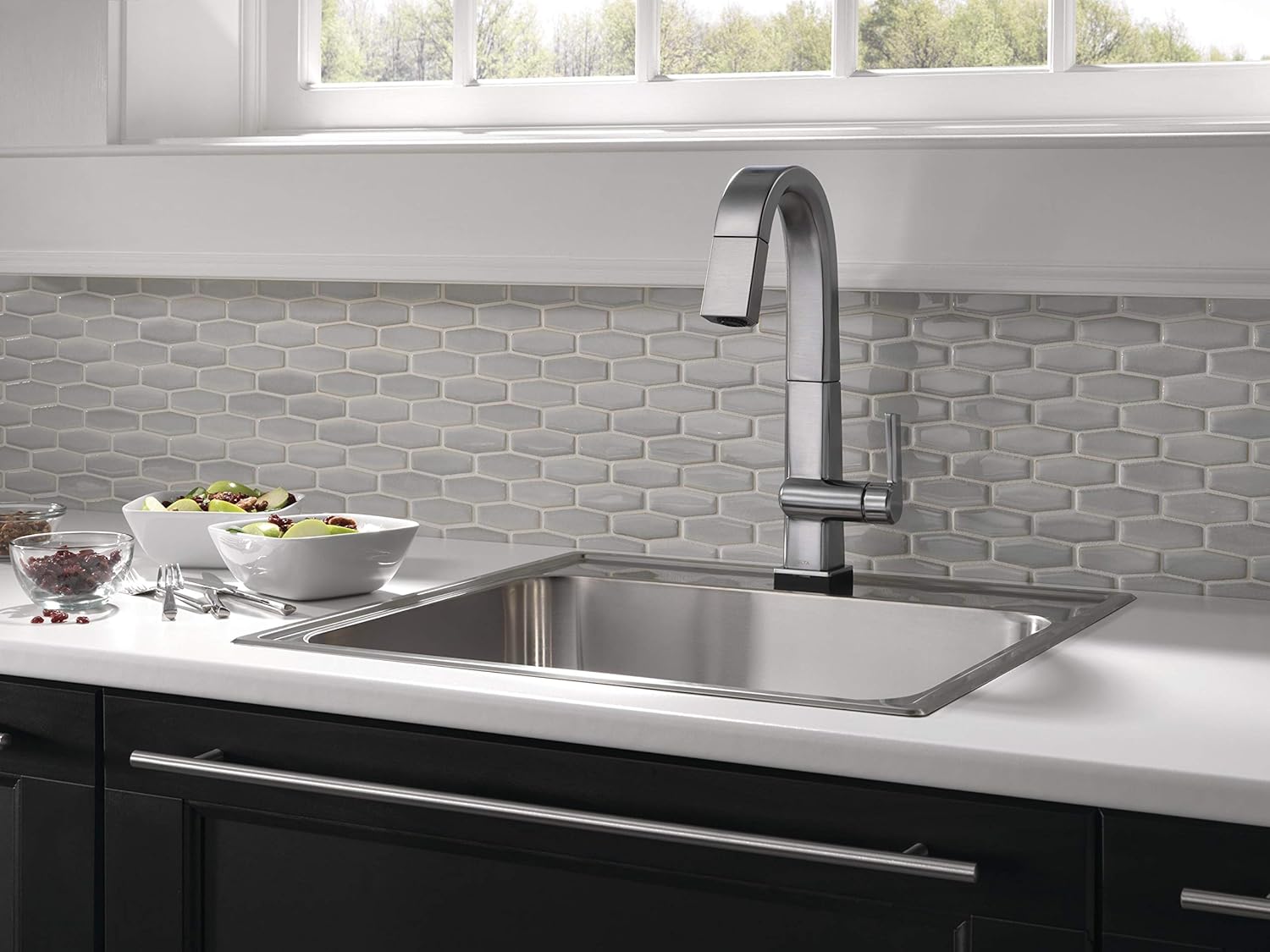 Delta Faucet Pivotal Bar Faucet Brushed Nickel, Bar Sink Faucet Single Hole, Wet Bar Faucets with Pull Down Sprayer, Prep Sink Faucet, Faucet for Bar Sink, Arctic Stainless 9993-AR-DST