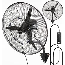 Amebee Wall Mount Fan 24 Inch Commercial Household Wall Mount AC Electric Motor Fan 90 Degree Horizontal Auto Oscillation 3 Speeds Powerful Airflow Perfect for Office Home Work Space Black, 24in