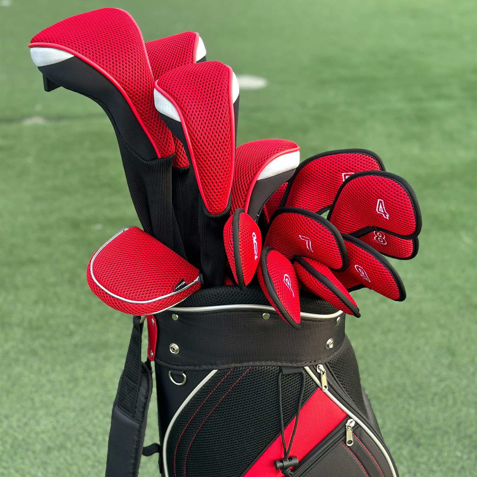 Andux Golfschlägerhauben für Golfschläger 460 cc, Fairwayholz, Langer Hals, Schwarz/Rot, 5 Stück