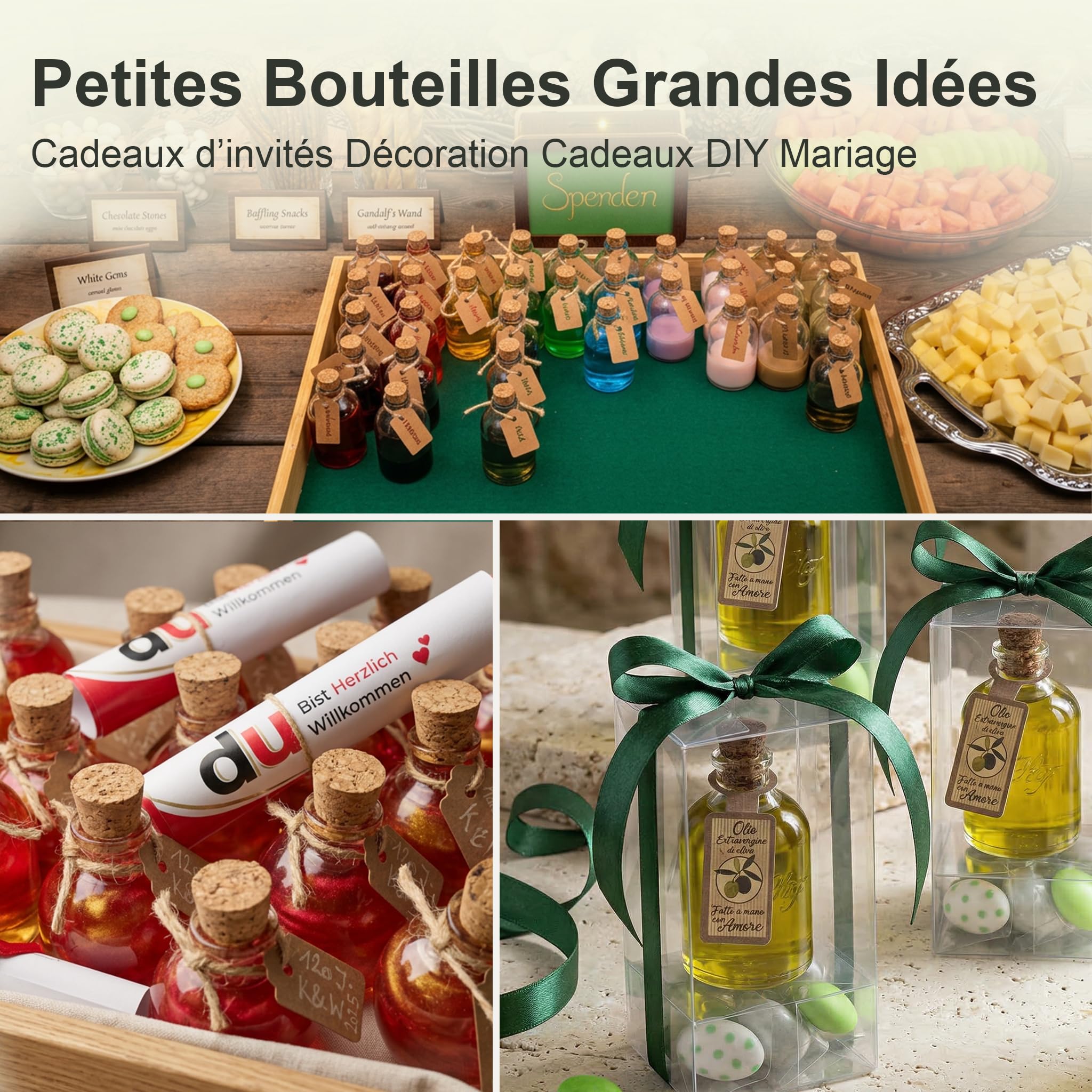 72 Fioles Verre 50ml, Petite Bouteille en Verre 50 ml - Mini Bouteille Verre Flacon Mignonette Alcool Vide Bouchon Liège Cadeau Décoration