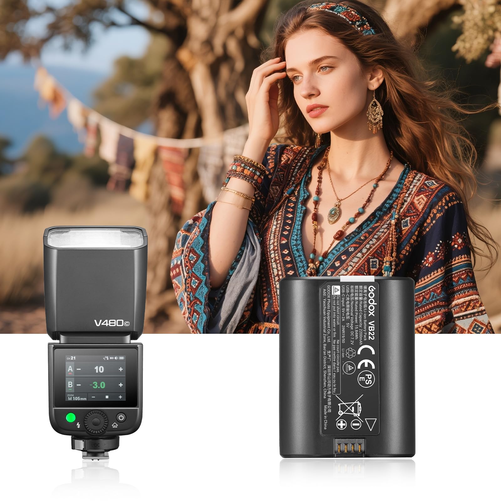 Godox Batteria al Litio VB22 Battery 7,2 V 2200 mAh compatibile con Flash Fotocamera V480 V350